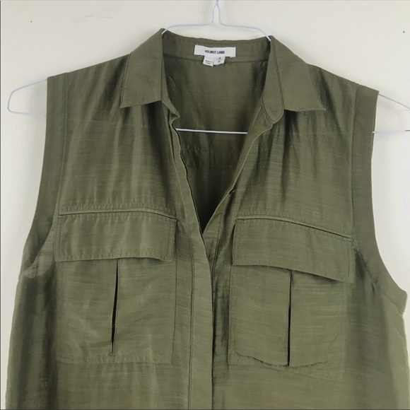 Helmut Lang Green Sleeveless Button Down Silk Top size small - Picture 3 of 5